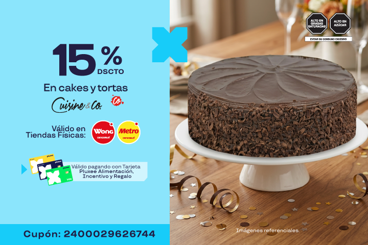 15% EN CAKES Y TORTAS CUISINE & CO. CUPÓN: 2400029626744